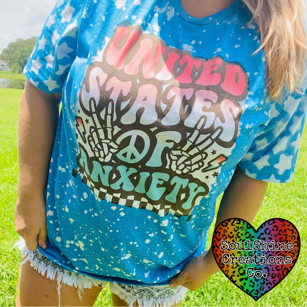 United States of Anxiety Bleached Graphic Tee Shirt